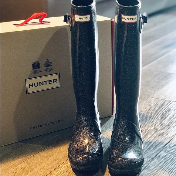 Hunter boots, black sparkle, size 6, like-new - Picture 1 of 2